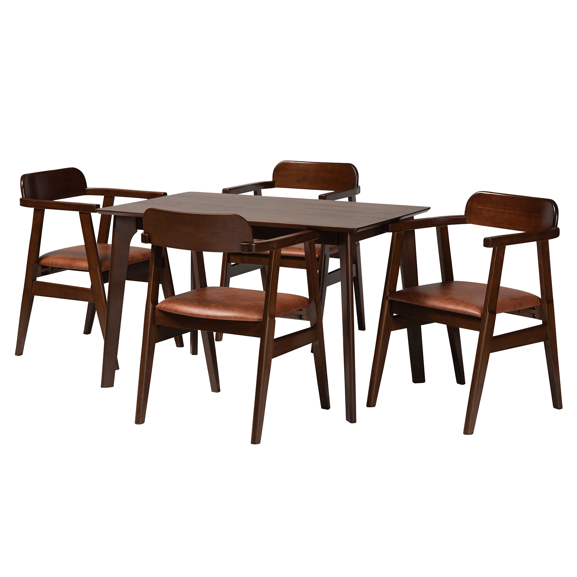 Baxton Studio Cleo Mid-Century Modern Light Brown Faux Leather and Dark Brown Finished Wood 5-Piece Dining Set